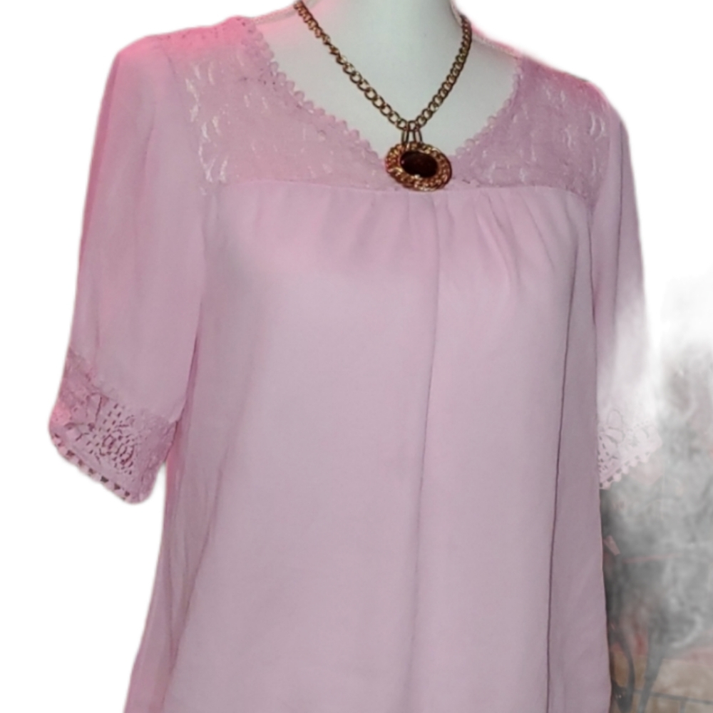 Pink Spring Laced Short Sleeve Top